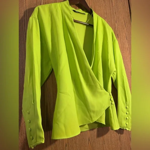 ZARA Double Breasted Lime Green Blouse - Picture 6 of 7